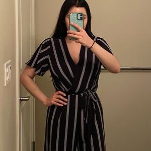 Monteau Black and White Striped Jumpsuit